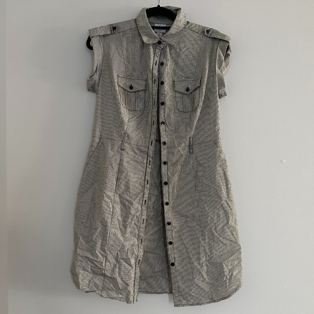 Worthington Stretch Long Button Down Pinstripe Dress Jacket